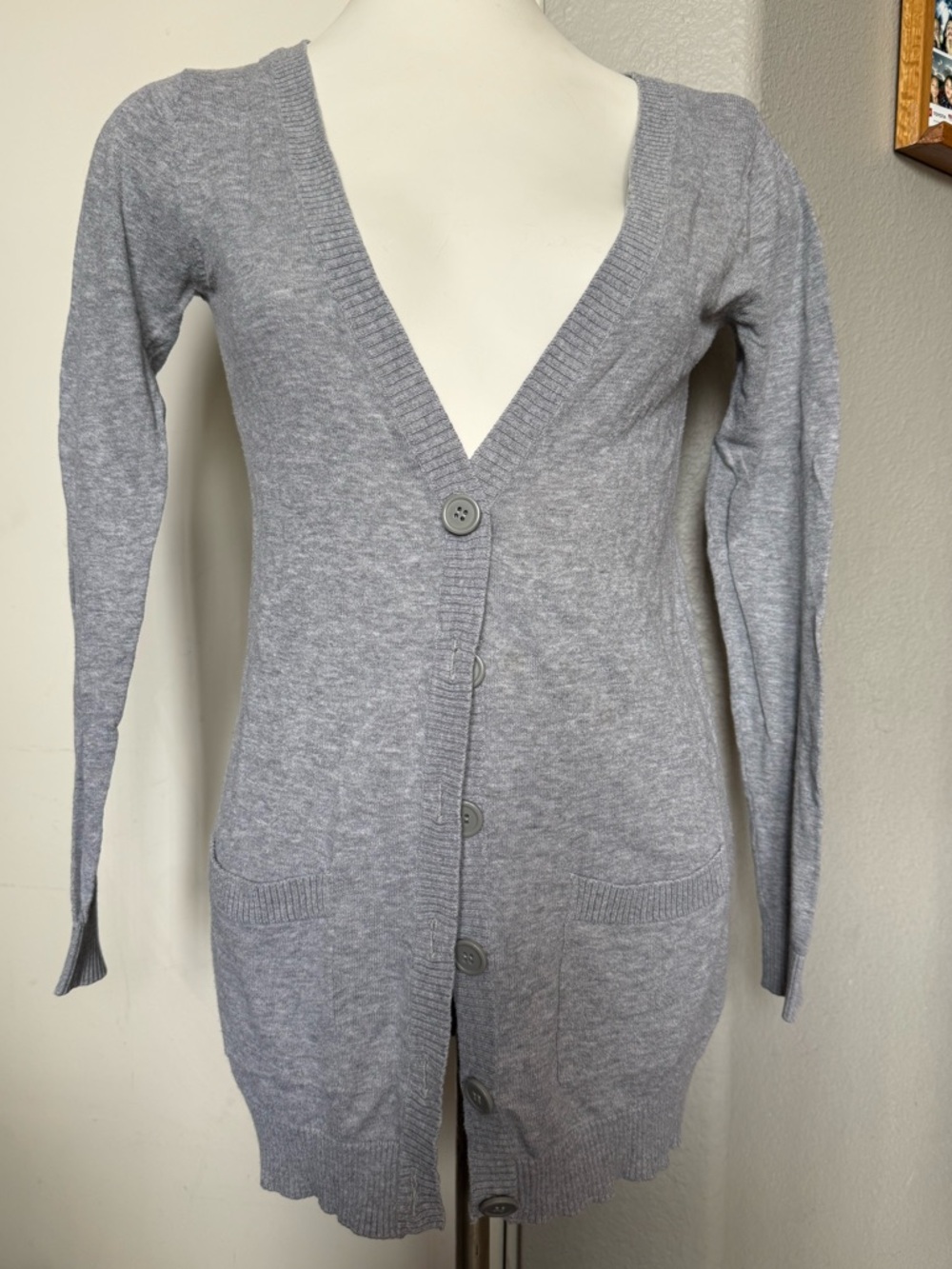 H&M Light Gray Women's Button-Front V-Neck Long Cardigan Sweater